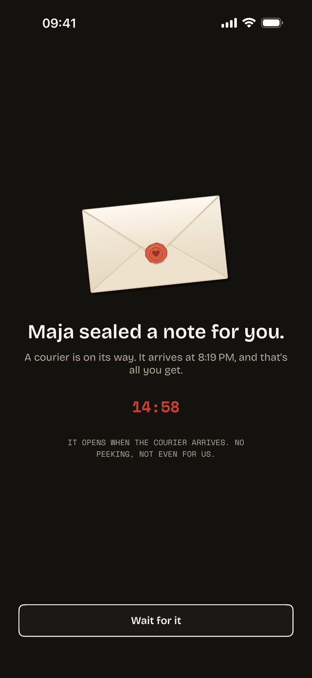 A sealed Pipnote waiting for its arrival time